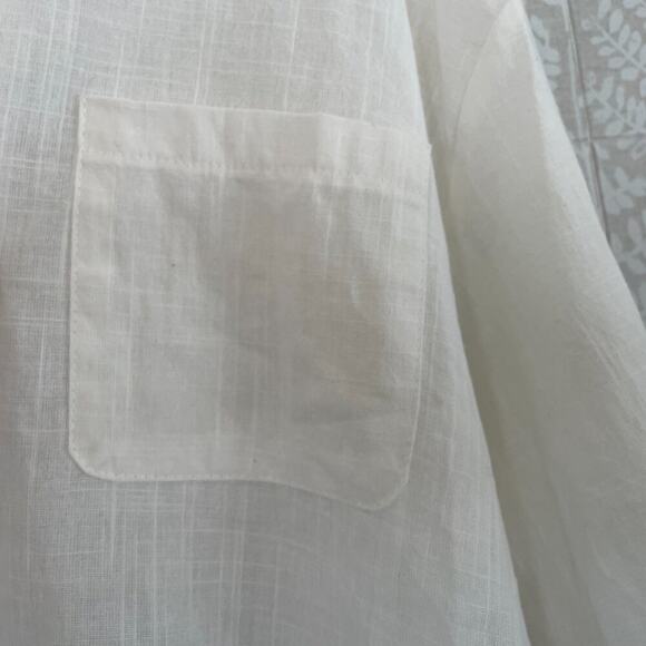 NWT Linen Blend White Roll Tab Sleeve Button V-Neck Pullover Tunic Cover-Up L - Picture 6 of 9